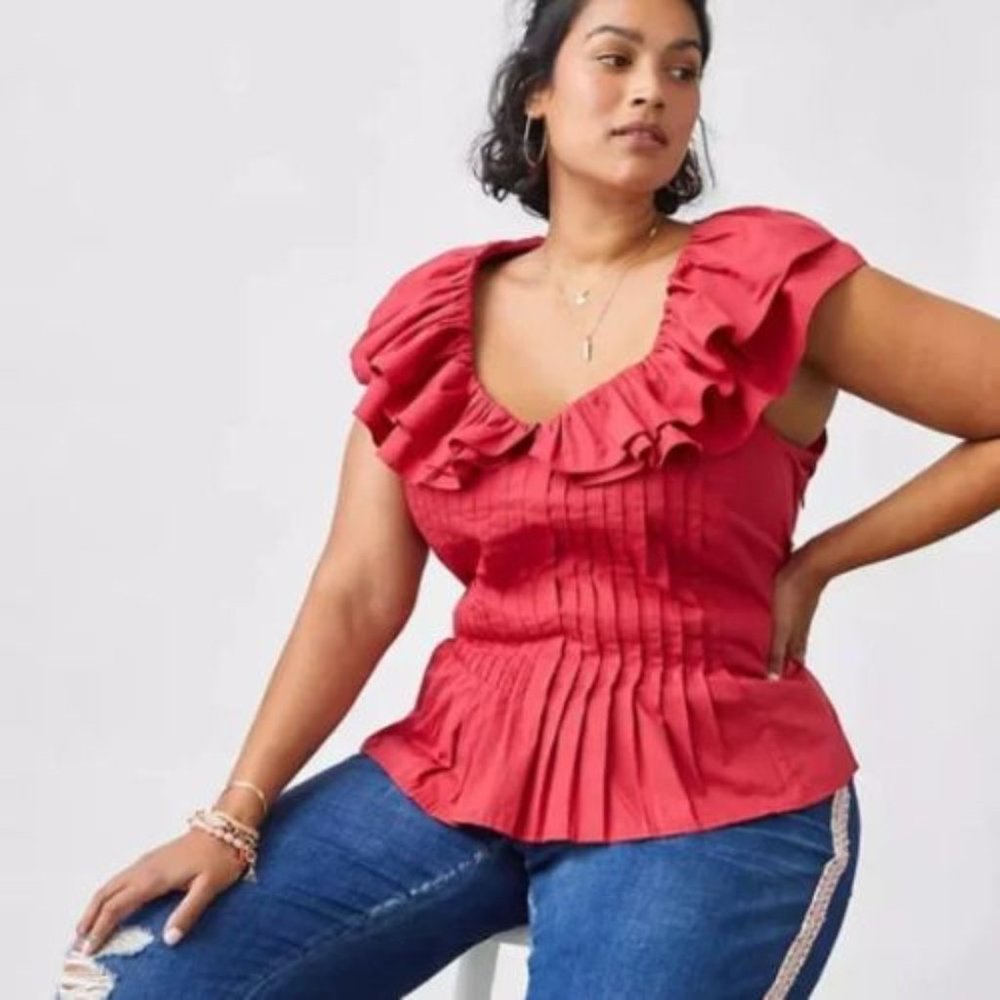 NWT Anthropologie Pintucked Ruffle Blouse | 2X